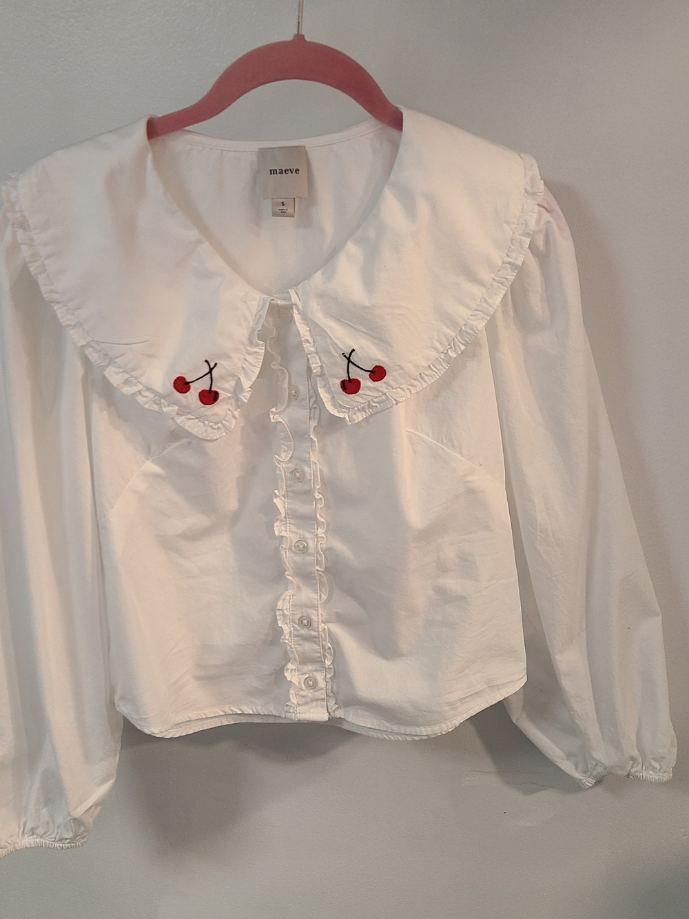 MAEVE Cropped White Ruffled Collar Blouse Size Small